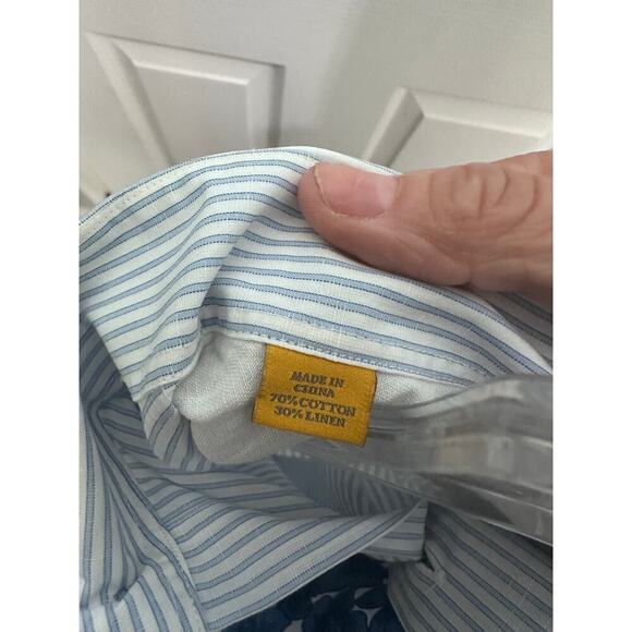 Robert Talbott Carmel Blue White Striped Long Sleeve Button Down Shirt Size L - Picture 4 of 5